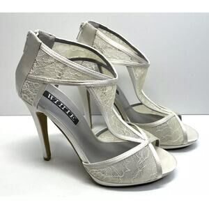 Bridal Shoe Sz 9/10 Ivory Lace High Heel Lace Bootie Peep Toe White by Vera Wang